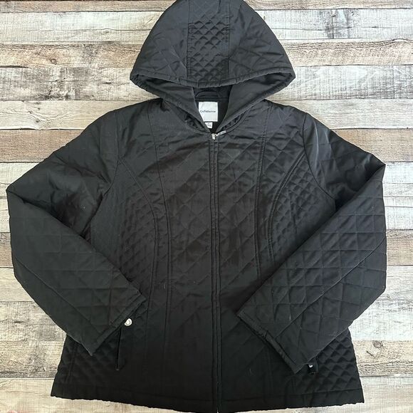 Croft & Barrow Women’s Black Quilted Puffer Hooded Zip Up Jacket | L - Picture 1 of 6